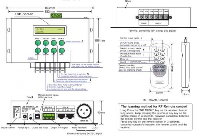 LED Dijital Piksel LED Kontrol Cihazı Müzik DMX Kontrol Cihazı Desteği Matris / Doğrusal Mod 0