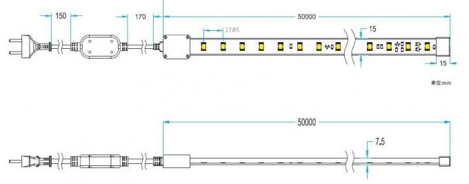 180 - 264V Süper Parlak 2835 LED Şerit Işıklar 5W / M Dış Mekan IP67 Otel İçin Suya Dayanıklı 1