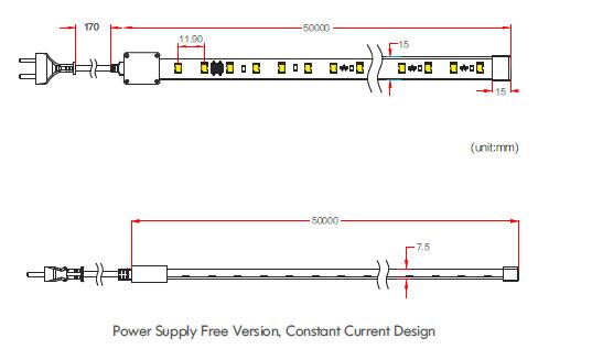 110 -120VAC Güç Kaynağı CE / RoHs / UL Listeli Ücretsiz Kısılabilir LED Şerit Işıklar 1