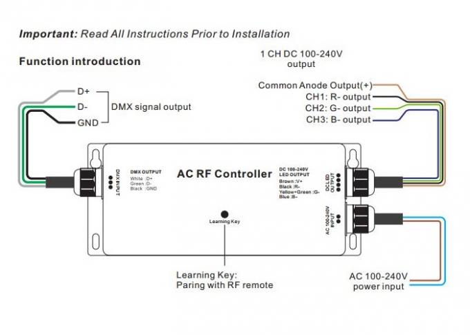 Yüksek Gerilim LED Şerit RF - DMX Kontrol Cihazı, 3 Kanallı Dmx Dekoder RGB Max 5A IP67 0