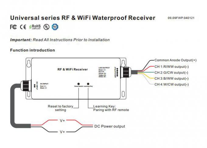 RF & WiFi RGBW LED Kontrol Cihazı 4 Kanal CV veya CC Çıkışı 5 Yıl Garanti 0