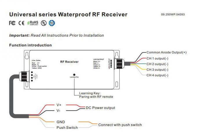 RGBW 4CH Suya Dayanıklı RF LED Dimmer, Çoklu Bölge İşlevli Dış Mekan Ortamı İçin 0
