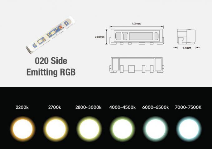 Tek / RGB Renkli Led Kendinden Yapışkanlı Şerit Işıklar SMD 020 Yüksek CRI90 24VDC Yan Yayan 1