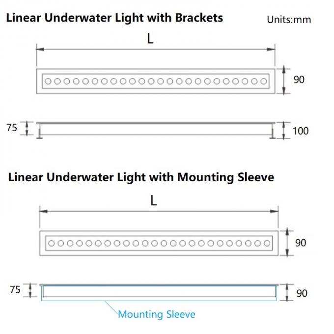 600mm 1000mm IP68 24VDC LED Lineer Sualtı Işıkları Paslanmaz Çelik 0