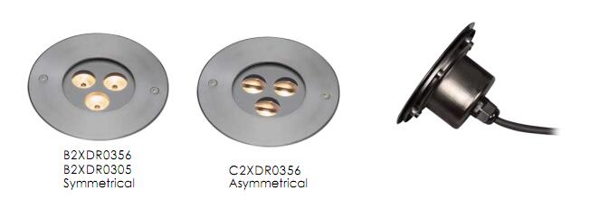 C2XDR0356, C2XDR0305 3 * 1W veya 2W Asimetrik LED Yer İçi Aydınlatma SUS 316 Paslanmaz Çelikten yapılmıştır 1